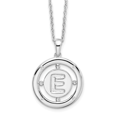 White Ice Sterling Silver Rhodium-plated Diamond Letter E Initial Necklace with Extender
