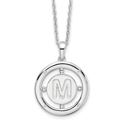 White Ice Sterling Silver Rhodium-plated Diamond Letter M Initial Necklace with Extender