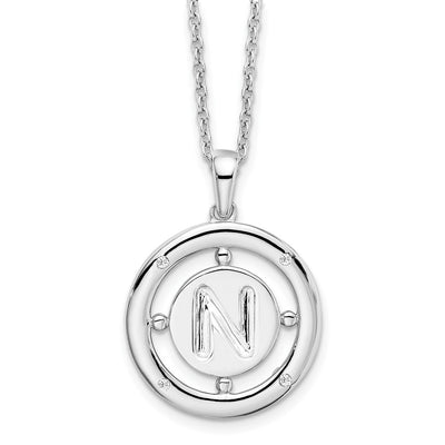 White Ice Sterling Silver Rhodium-plated Diamond Letter N Initial Necklace with Extender