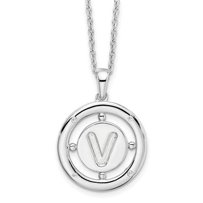 White Ice Sterling Silver Rhodium-plated Diamond Letter V Initial Necklace with Extender