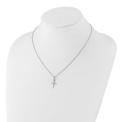 White Ice Sterling Silver Rhodium-plated Diamond Cross Necklace with Extender, 20 x 9.9mm