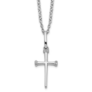 White Ice Sterling Silver Rhodium-plated Diamond Cross Necklace with Extender (Style QW515-18)