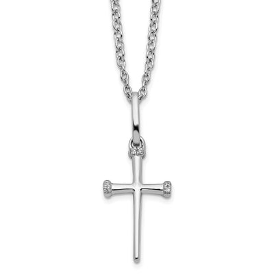 White Ice Sterling Silver Rhodium-plated Diamond Cross Necklace with Extender, 20 x 9.9mm
