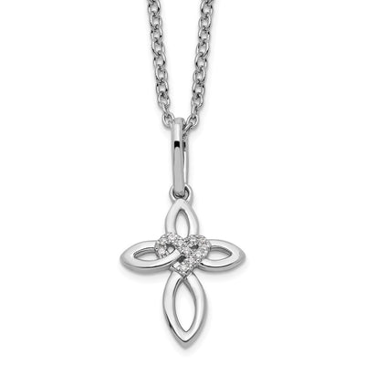 White Ice Sterling Silver Rhodium-plated Diamond Cross with Heart Necklace with Extender