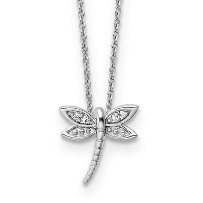 White Ice Sterling Silver Rhodium-plated Diamond Dragonfly Necklace with Extender