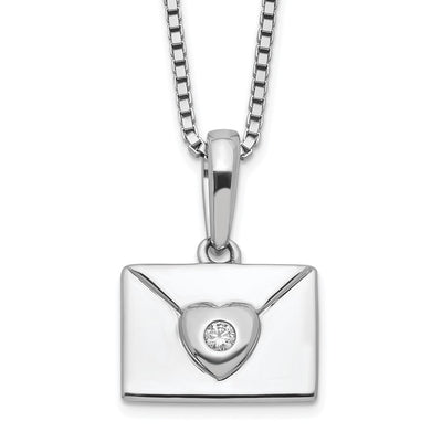 White Ice Sterling Silver Rhodium-plated Diamond Heart Envelope Necklace with Extender