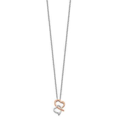White Ice Sterling Silver Rhodium-plated Rose-tone Diamond Hearts Necklace with Extender, 20 x 11.9mm