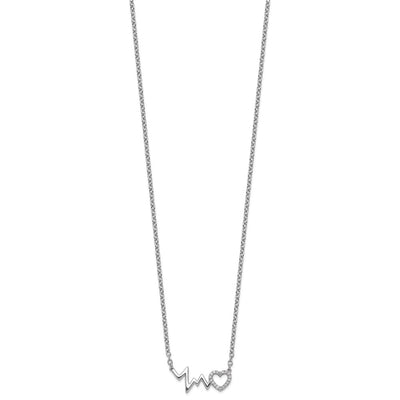 White Ice Sterling Silver Rhodium-plated Diamond Heart with Heartbeat Necklace