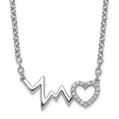 White Ice Sterling Silver Rhodium-plated Diamond Heart with Heartbeat Necklace