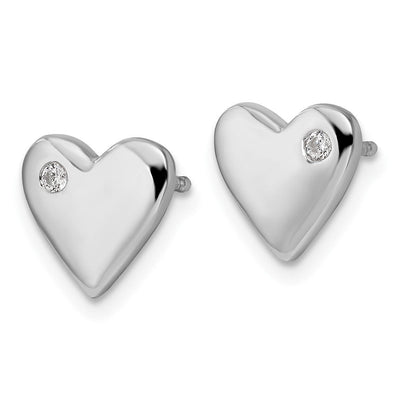 White Ice Sterling Silver Rhodium-plated Diamond Heart Earrings, 8 x 8mm