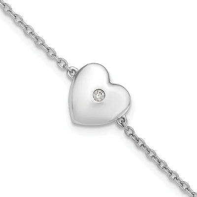 White Ice Sterling Silver Rhodium-plated Diamond Heart with . Extender