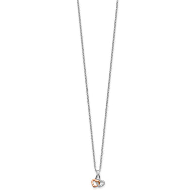 White Ice Sterling Silver Rhodium-plated Rose-tone Diamond Hearts Necklace with Extender, 20 x 10.8mm
