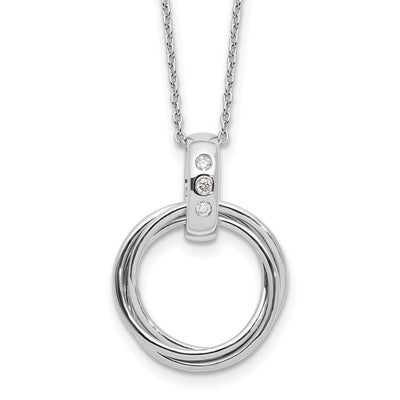 White Ice Sterling Silver Rhodium-plated Diamond with Three Rings Necklace plus Extender