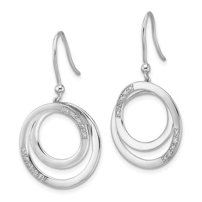 White Ice Sterling Silver Rhodium-plated Fancy Diamond Circle Shepherd Hook Dangle Earrings