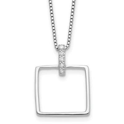 White Ice Sterling Silver Rhodium-plated Diamond Open Square Necklace plus Extention