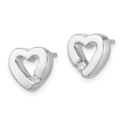 White Ice Sterling Silver Rhodium-plated Diamond Open Heart Post Earrings, 10.52 x 11.28mm