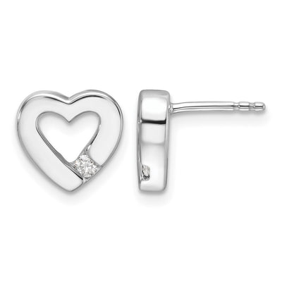 White Ice Sterling Silver Rhodium-plated Diamond Open Heart Post Earrings, 10.52 x 11.28mm