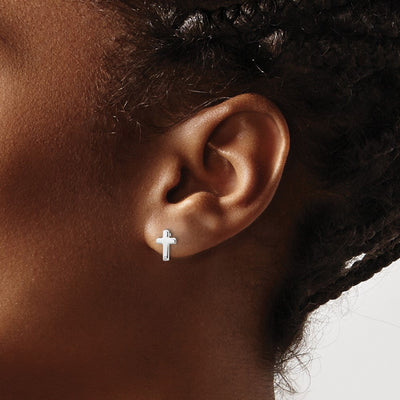 White Ice Sterling Silver Rhodium-plated Diamond Cross Post Earrings, 9.73 x 6.13mm