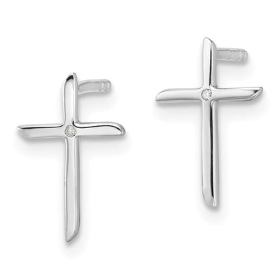 White Ice Sterling Silver Rhodium-plated Diamond Cross Post Earrings, 12.61 x 8.18mm