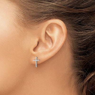 White Ice Sterling Silver Rhodium-plated Diamond Cross Post Earrings, 12.61 x 8.18mm