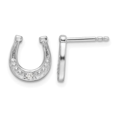 White Ice Sterling Silver Rhodium-plated Diamond Horseshoe Post Earrings, 11.22 x 10.17mm