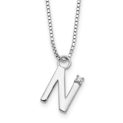 White Ice Sterling Silver Rhodium-plated Diamond Letter N Initial Necklace plus Extender