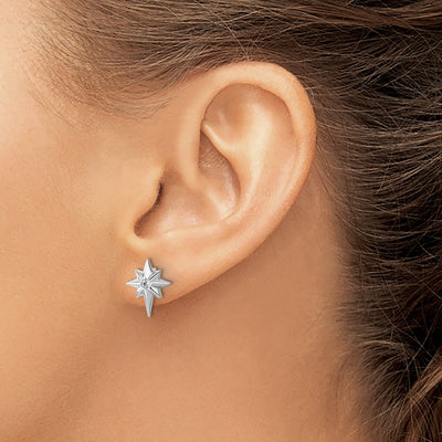 White Ice Sterling Silver Rhodium-plated Star with Diamond Post Earrings