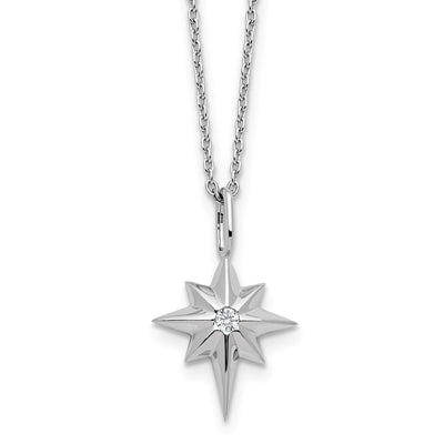 White Ice Sterling Silver Rhodium-plated Star with a Diamond Necklace plus Extender