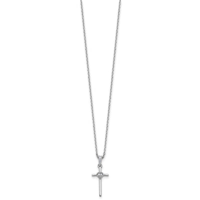 White Ice Sterling Silver Rhodium-plated Diamond Cross and Heart Necklace plus Extender