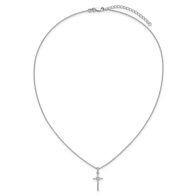 White Ice Sterling Silver Rhodium-plated Diamond Cross and Heart Necklace plus Extender