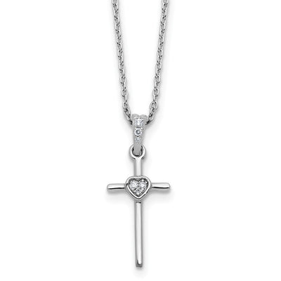 White Ice Sterling Silver Rhodium-plated Diamond Cross and Heart Necklace plus Extender
