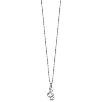 White Ice Sterling Silver Rhodium-plated Diamond Music Note Necklace plus Extender, 18 x 7.5mm