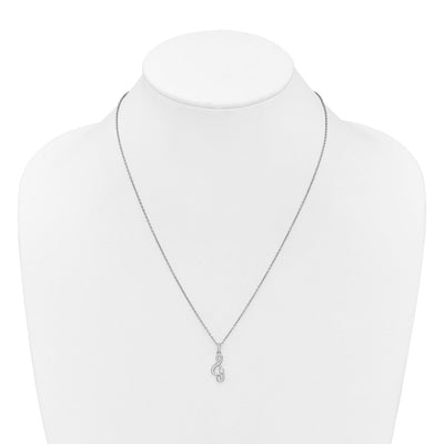 White Ice Sterling Silver Rhodium-plated Diamond Music Note Necklace plus Extender, 18 x 7.5mm