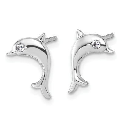 White Ice Sterling Silver Rhodium-plated Diamond Dolphin Post Earrings