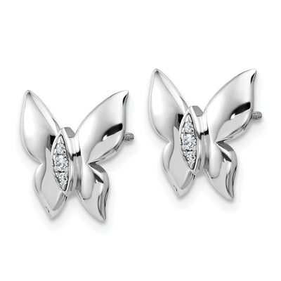 White Ice Sterling Silver Rhodium-plated Diamond Butterfly Post Earrings, 11.75 x 12.6mm