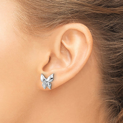 White Ice Sterling Silver Rhodium-plated Diamond Butterfly Post Earrings, 11.75 x 12.6mm