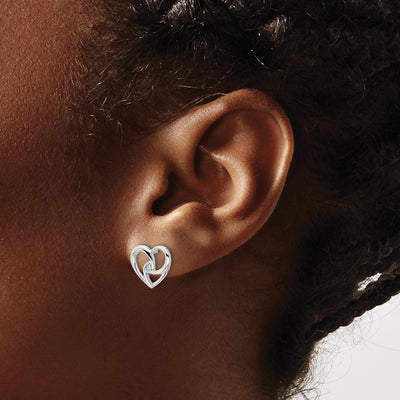 White Ice Sterling Silver Rhodium-plated Diamond Fancy Heart Post Earrings
