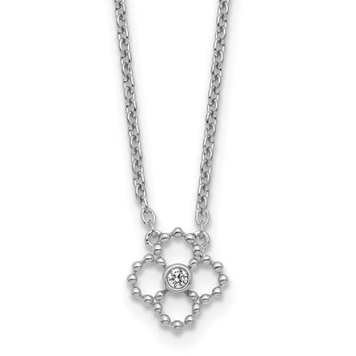 White Ice Sterling Silver Rhodium Plated Beaded Diamond Quatrefoil 18in Necklace plus 2 in Extender