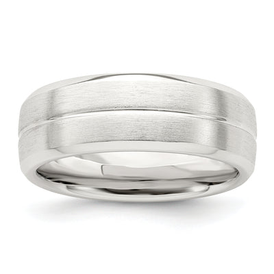 Sterling Silver Brushed Domed with Grooved Beveled Edge Fancy Band