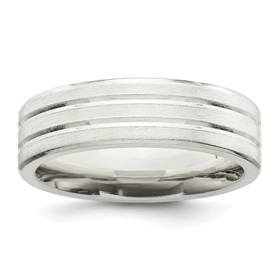 Sterling Silver Brushed Domed with Grooved Beveled Edge Fancy Band