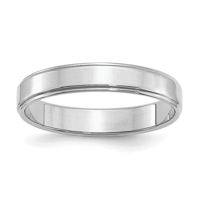Sterling Silver Rhodium-plated Flat with Step Edge Band