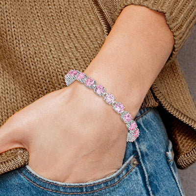 Sterling Silver Rhodium Plated Pink CZ Tennis Bracelet