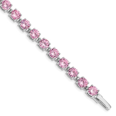 Sterling Silver Rhodium Plated Pink CZ Tennis Bracelet