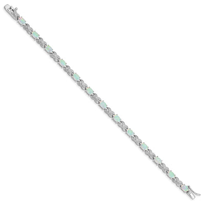 Sterling Silver Rhodium Plated Created Opal XO Bracelet