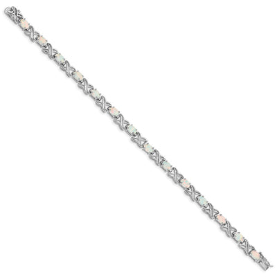 Sterling Silver Rhodium Plated Created Opal XO Bracelet