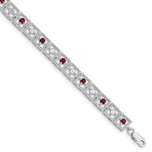 Sterling Silver Rhodium-plated Garnet Diamond Bracelet (Style QX833GA)