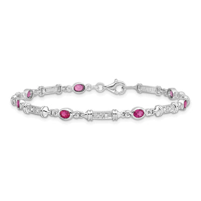 Sterling Silver Rhodium-plated Pink Tourmaline and Diamond Bracelet, 7 x 4mm