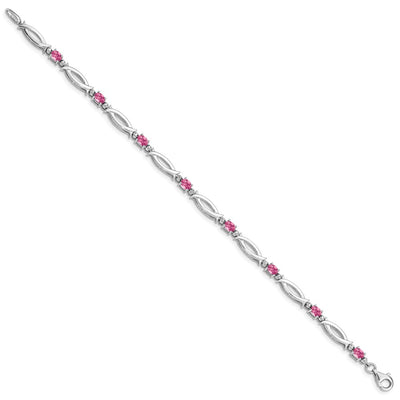 Sterling Silver Rhodium-plated Pink Tourmaline and Diamond Bracelet, 7 x 3mm