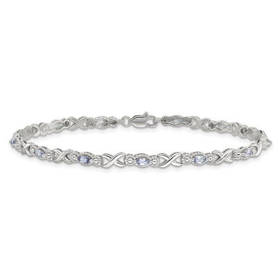 Sterling Silver Rhodium-plated Polished Tanzanite Xs Bracelet