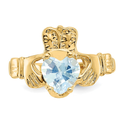 14K March CZ Birthstone Claddagh Ring